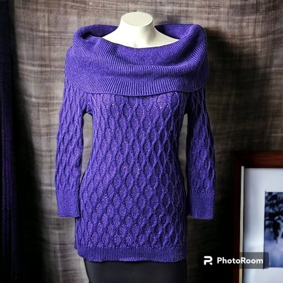 Jaclyn Smith Sweaters - Jaclyn Smith deep purple knit cowl neck sweater cotton blend